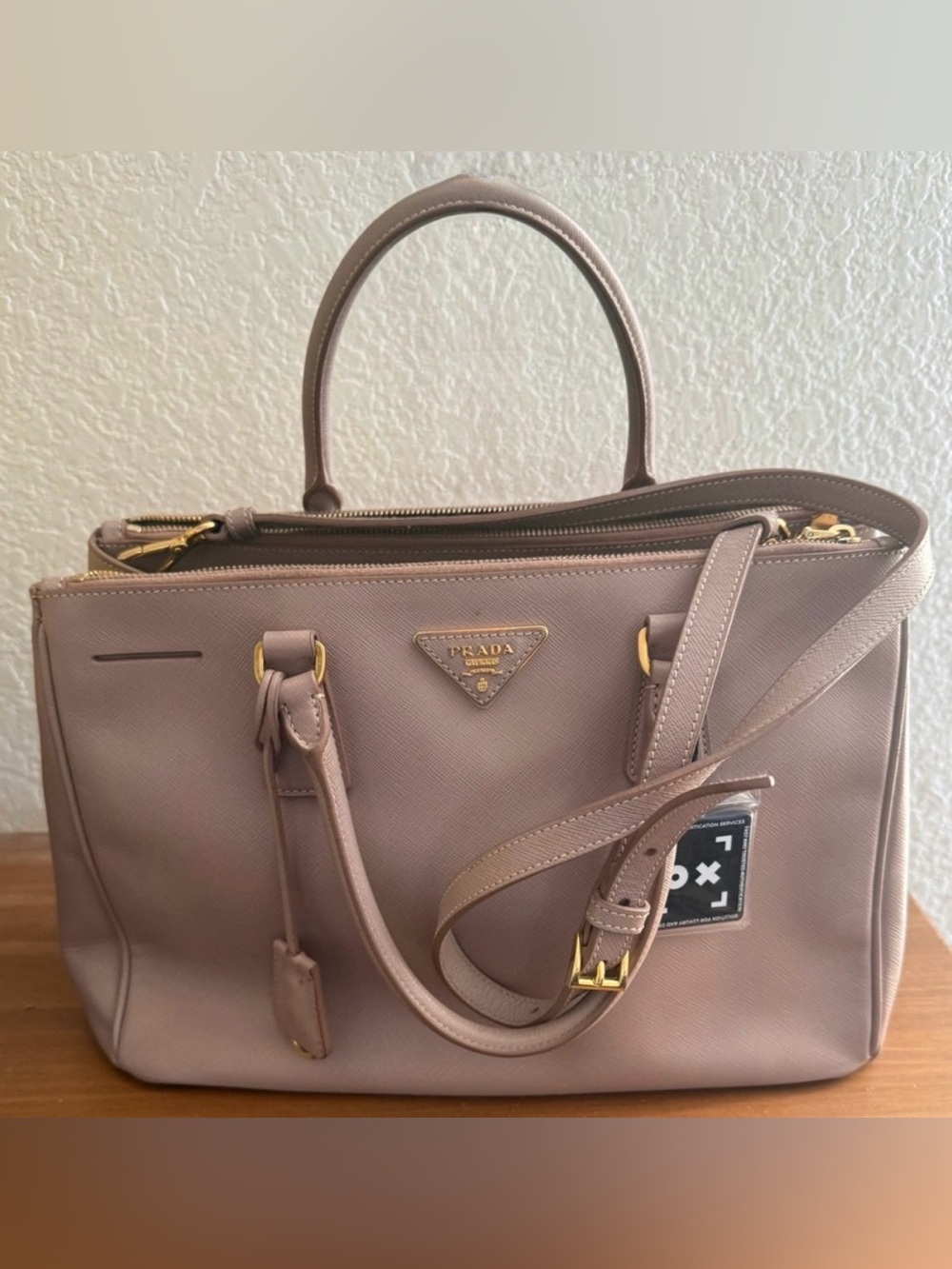 Prada Saffiano Leather Galleria Double Zip Women's Cameo Satchel wCoA & Wallet